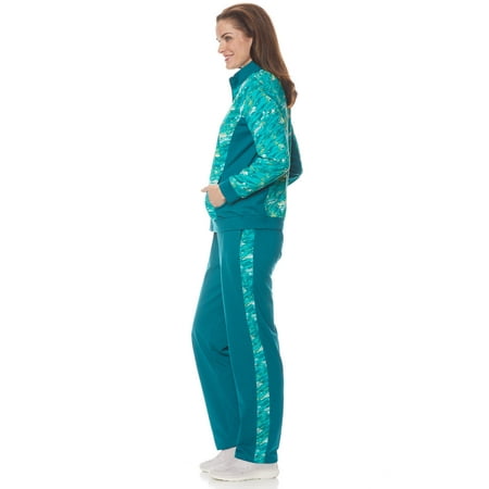 AmeriMark Womens Pant Set Diamond Pattern Warmup Suit Zip Jacket and Jog Pants